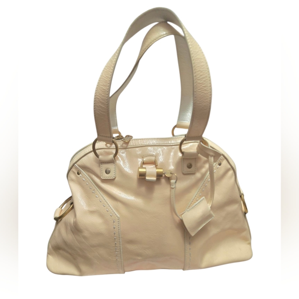 Yves Saint Laurent Muse Patent Leather Cream Bag